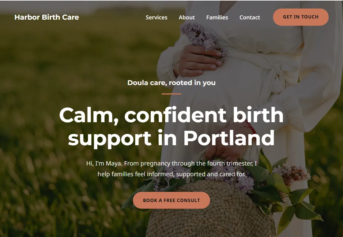 Bloom doula website design in the Terracotta palette