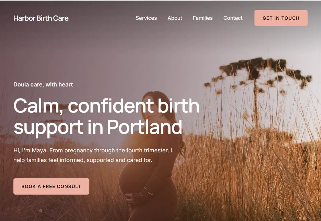 Golden Hour doula website design in the Rose Gold palette