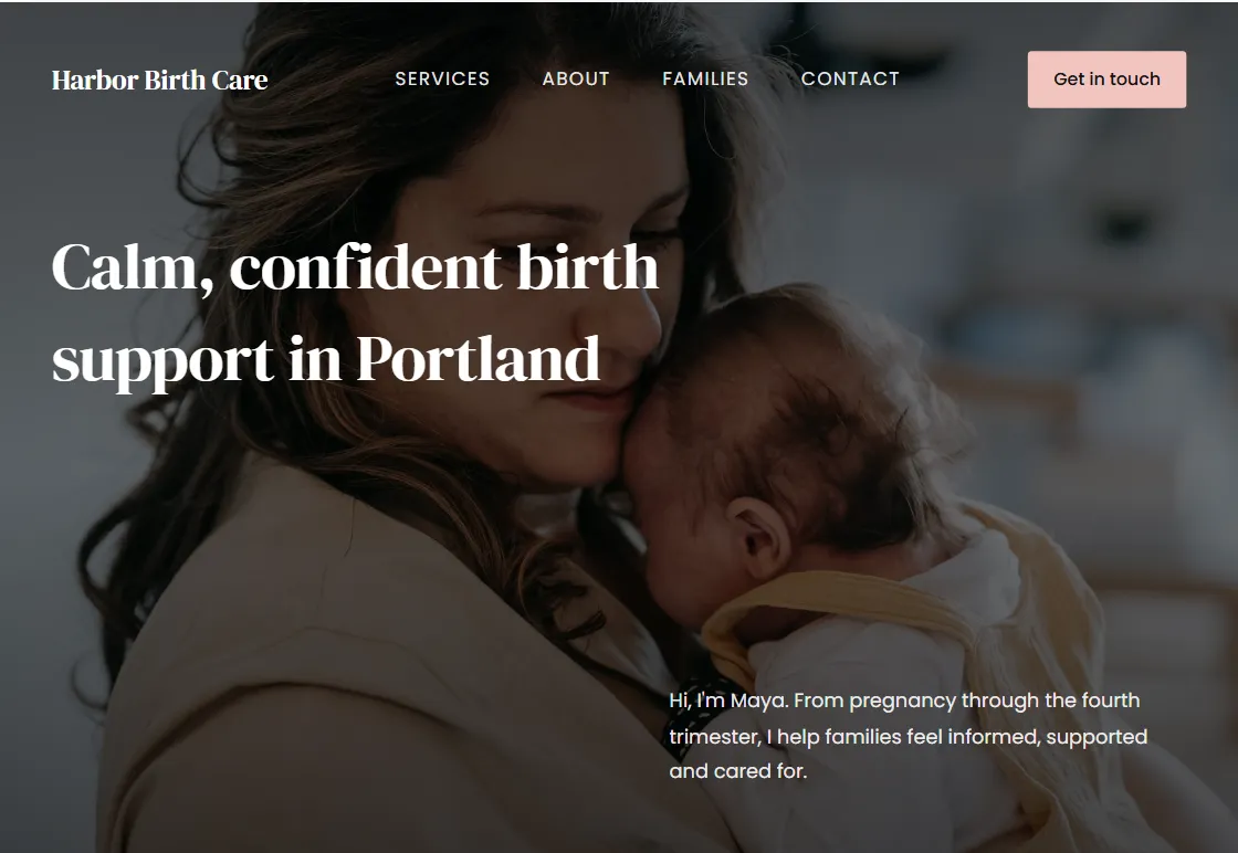 Haven doula website design in the Blush palette