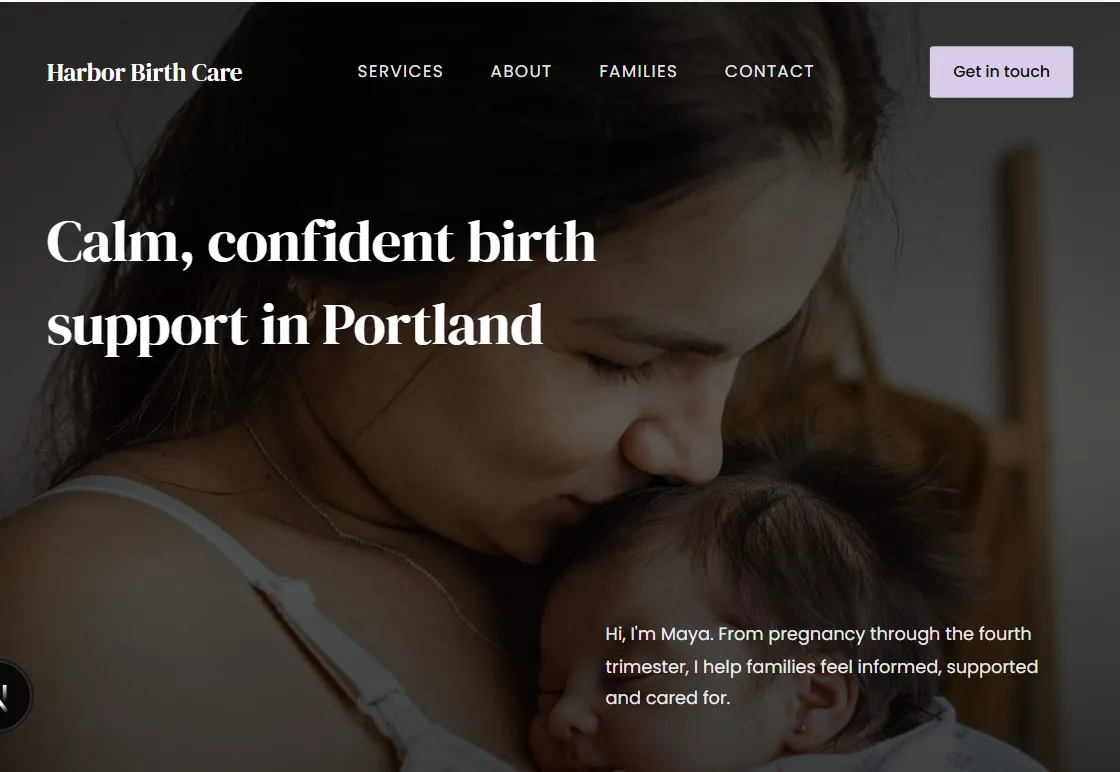 Haven doula website design in the Dusk palette