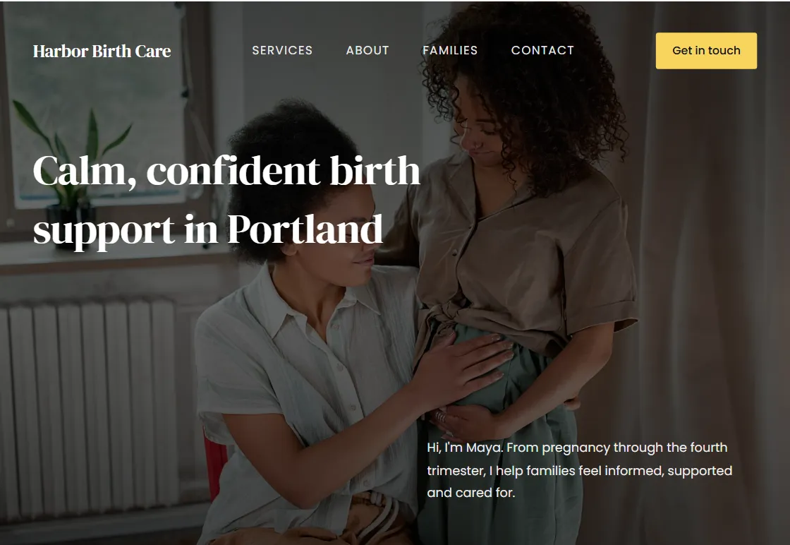 Haven doula website design in the Honey palette