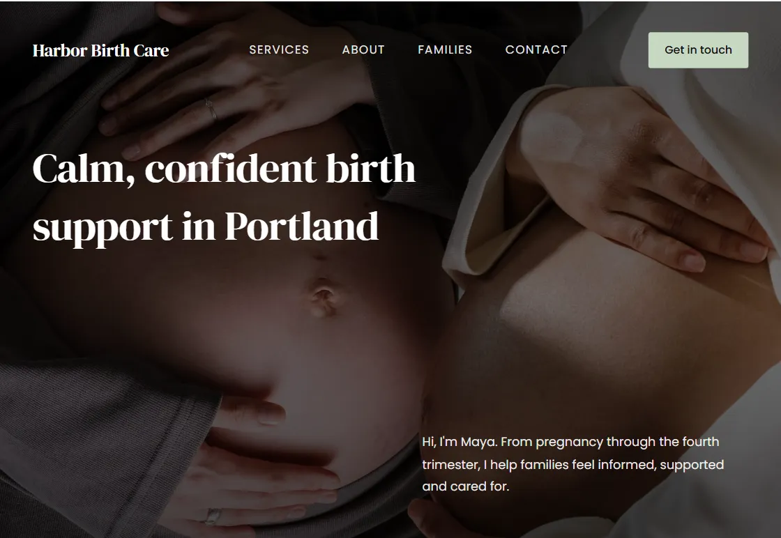 Haven doula website design in the Sage palette